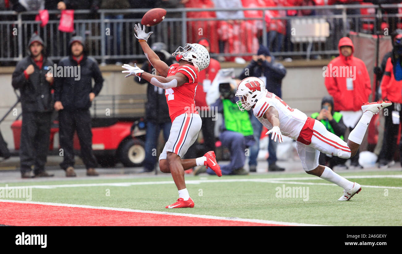 Ohio, USA. 26th Oct, 2019. October 26, 2019: wide receiver K.J. Hill (14) of the Ohio State Buckeyes during the NCAA football game between the Wisconsin Badgers & Ohio State Buckeyes at Ohio Stadium in Columbus, Ohio. Credit: Cal Sport Media/Alamy Live News Stock Photo