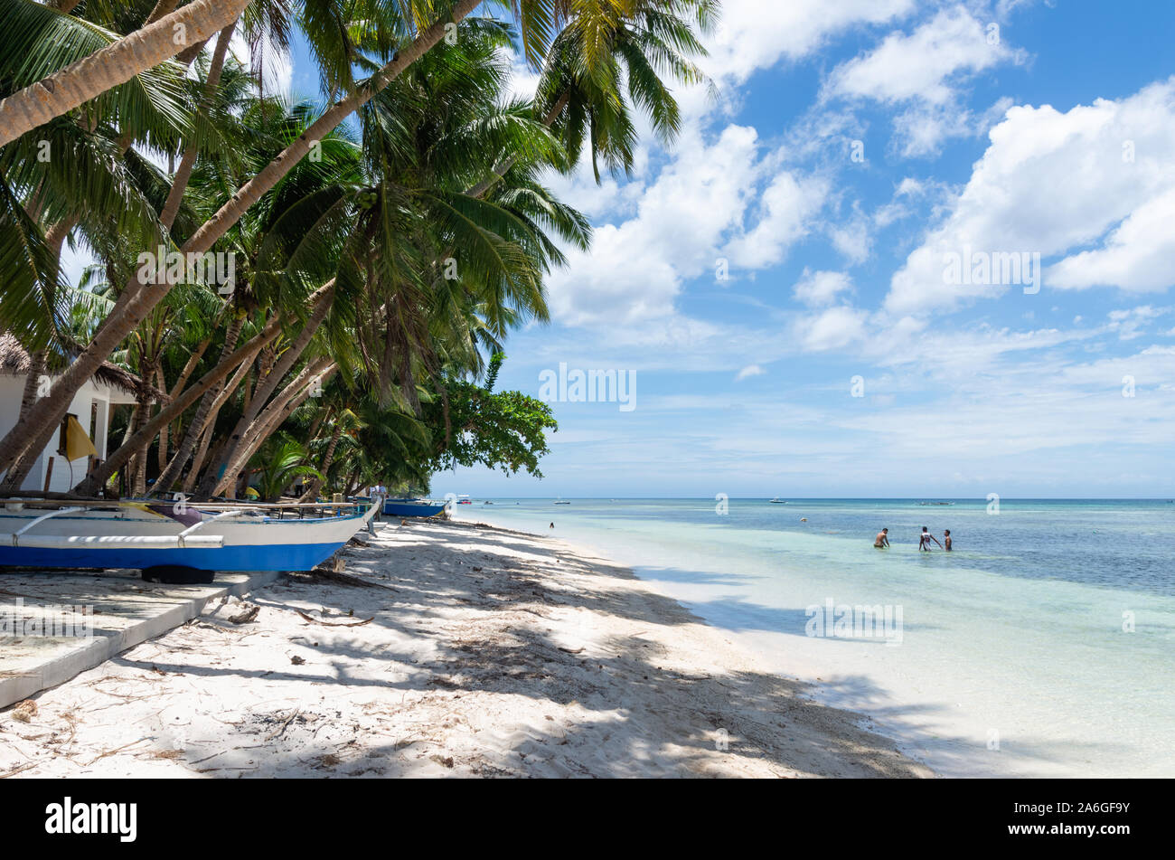San Juan white sand at high tide beach, Siquijor, Philippines Stock Photo