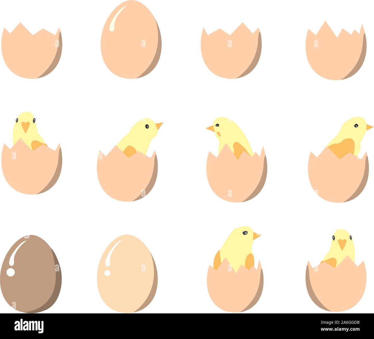Set of eggs and chickens. Vector Illustration Stock Vector