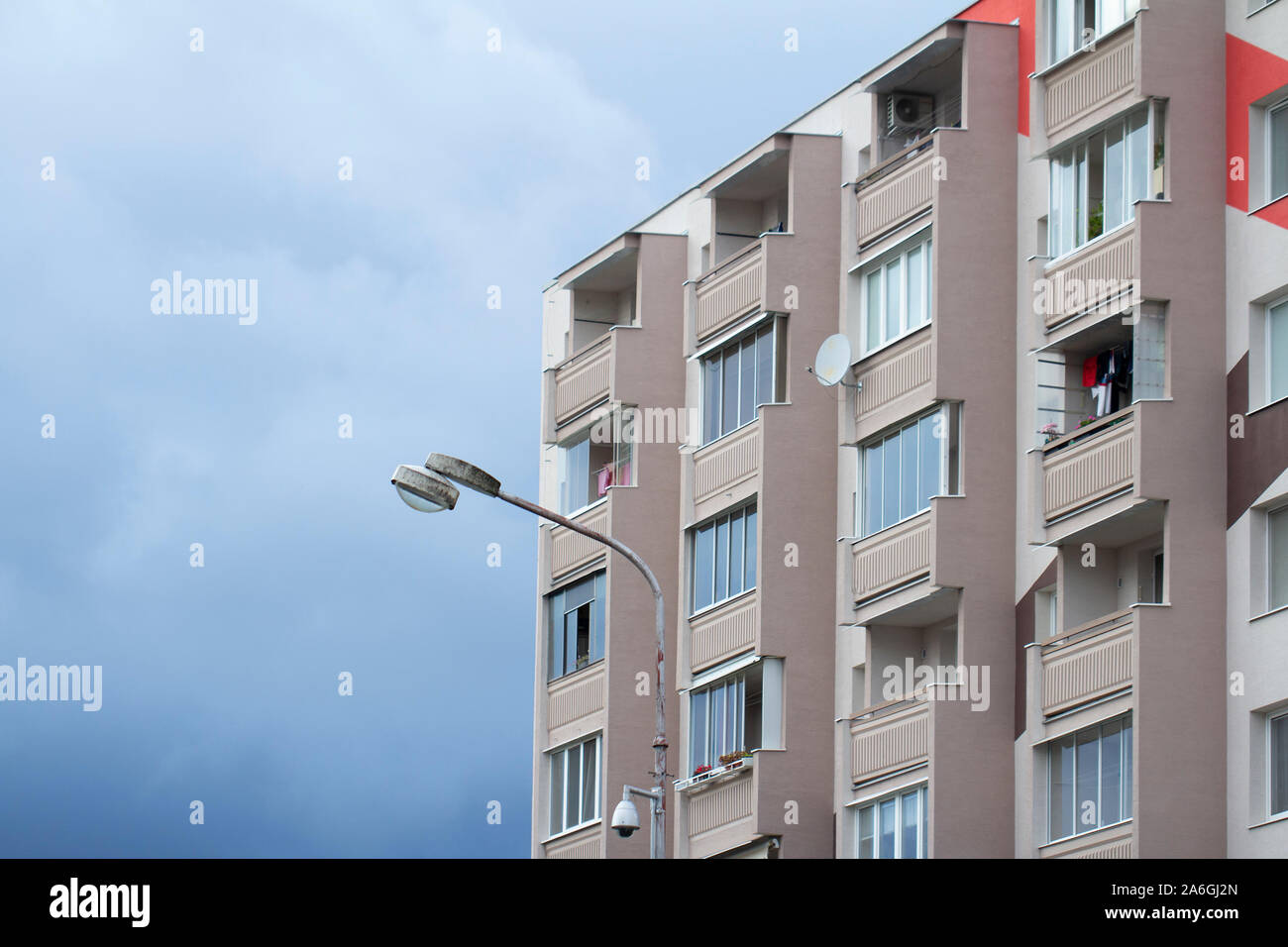 facade of apartment building over cloudy sky Stock Photo Alamy
