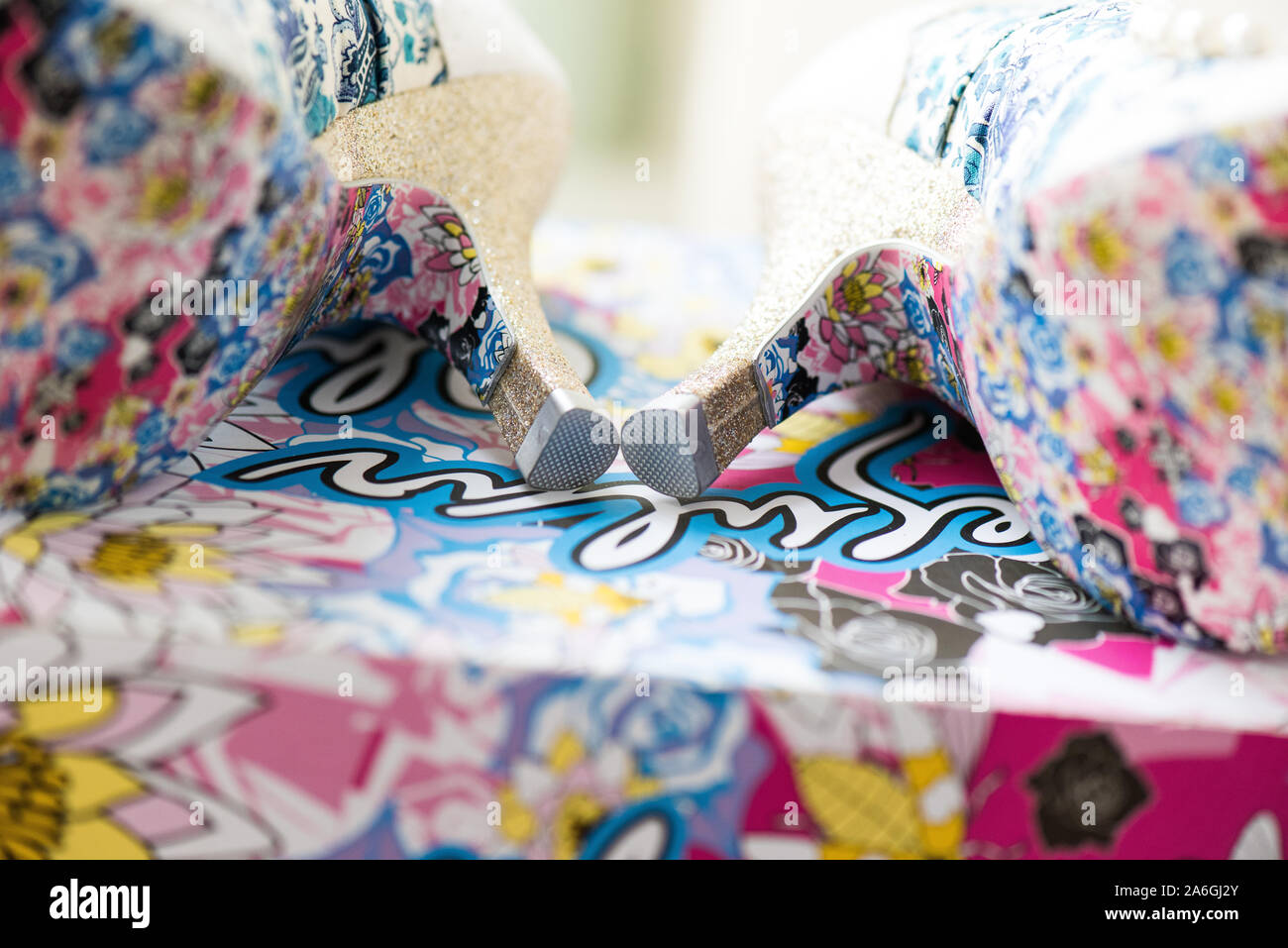 Stunning bright colourful wedding shoes with heels Stock Photo - Alamy