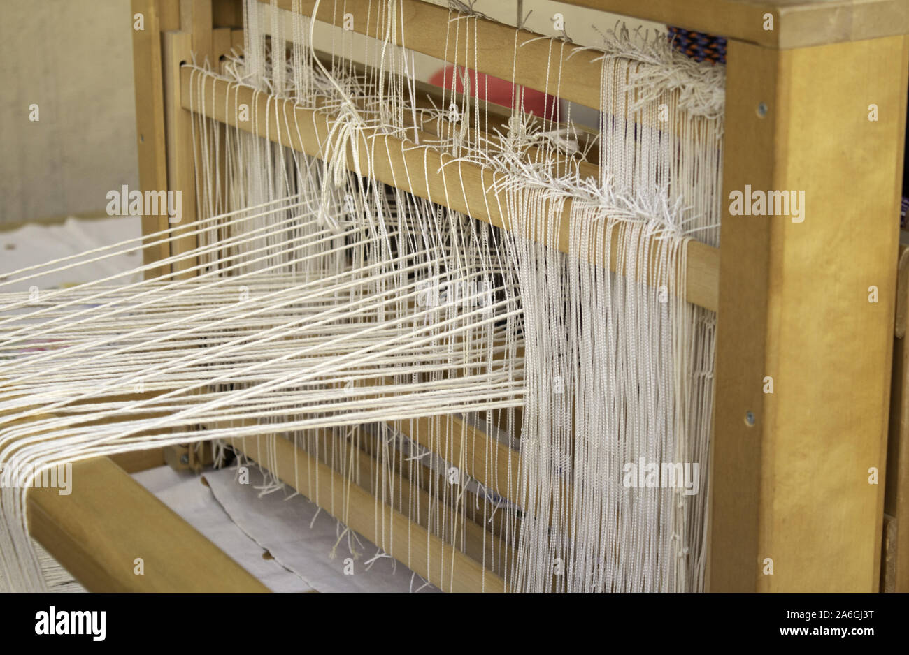 Spinners weaving ball wool, work and crafts, sewing Stock Photo