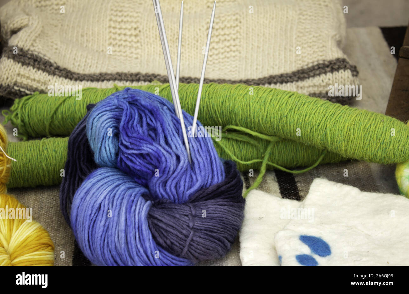 Ball of wool weaving instruments, handicrafts and industry, sewing