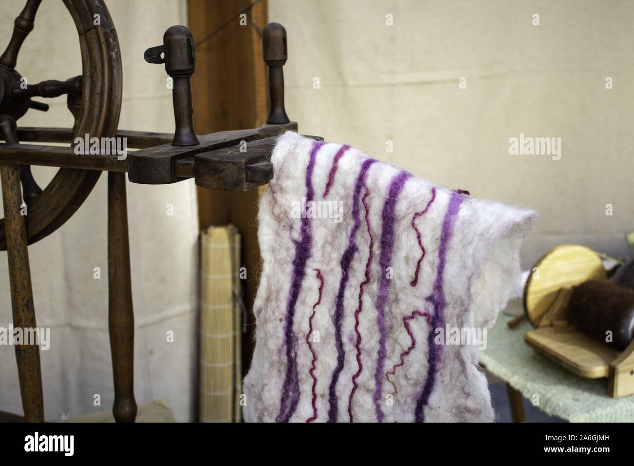 Spinners weaving ball wool, work and crafts, sewing Stock Photo