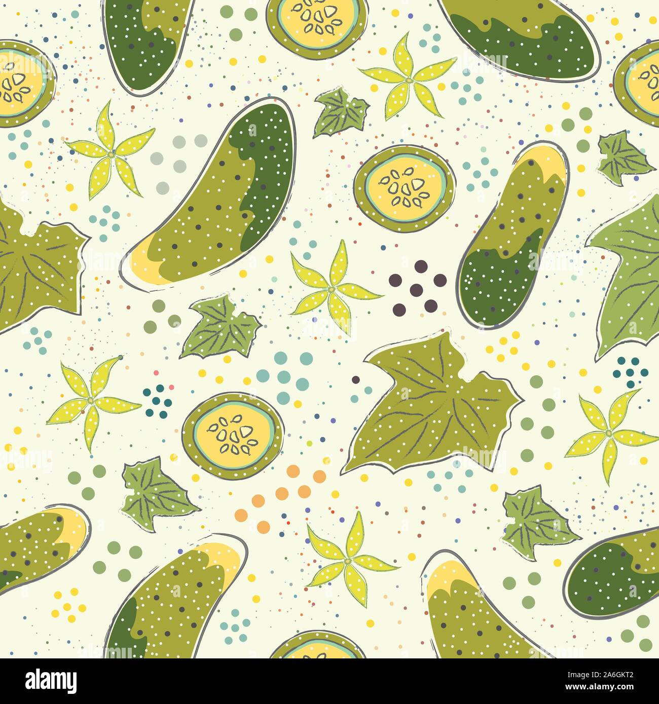 Seamless Pattern with Cute Cucumbers. Scandinavian Style. Stock Vector