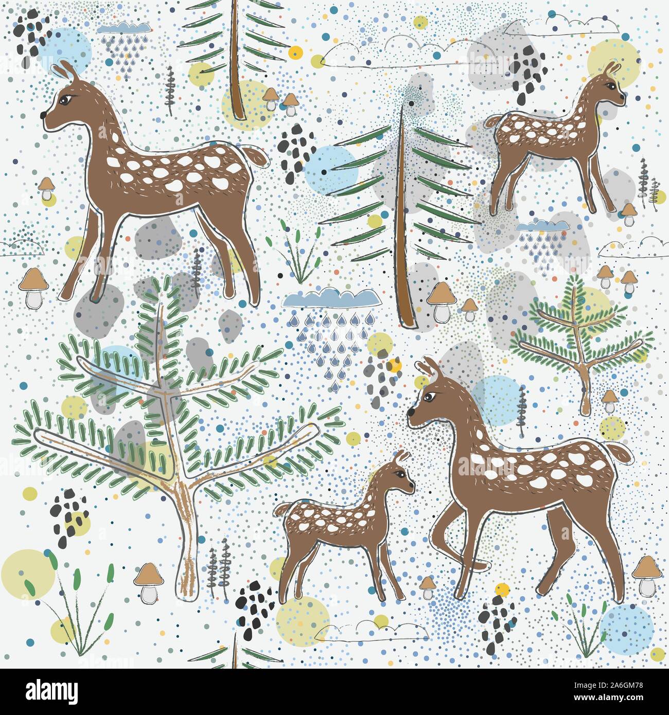 Seamless pattern with Deers. Scandinavian Style. Cartoon Design Stock ...
