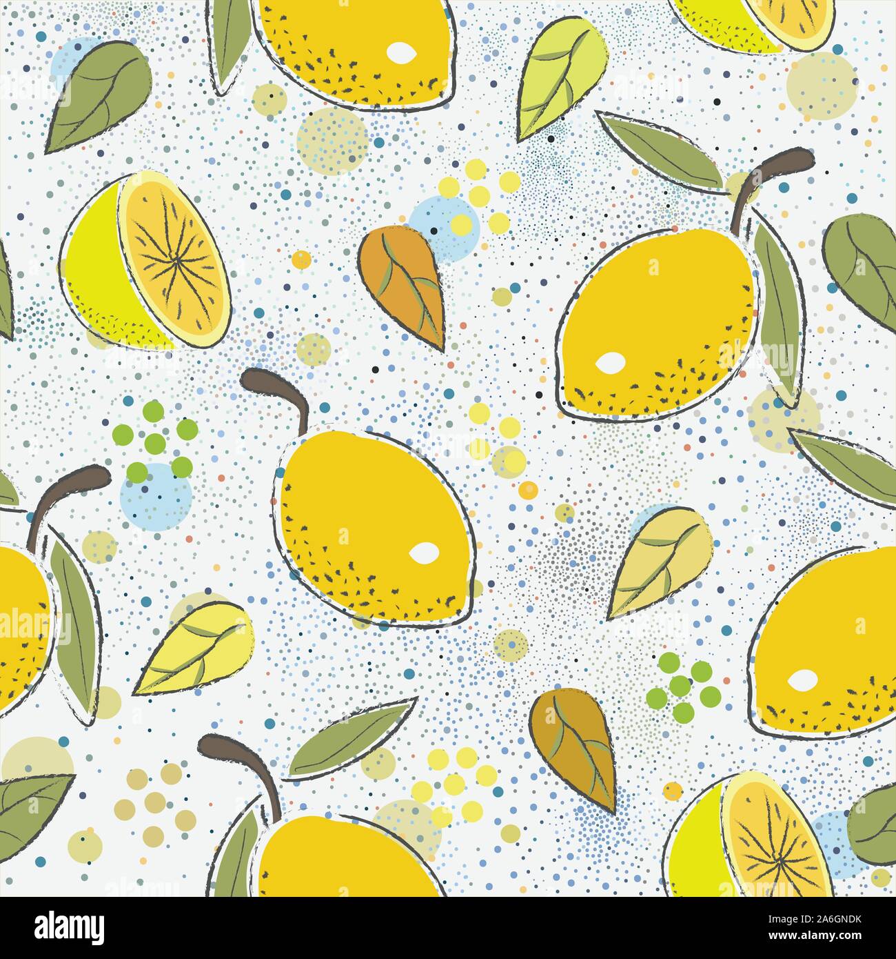 Seamless Pattern with cute lemons. Scandinavian Hand Drawn Style. Stock Vector