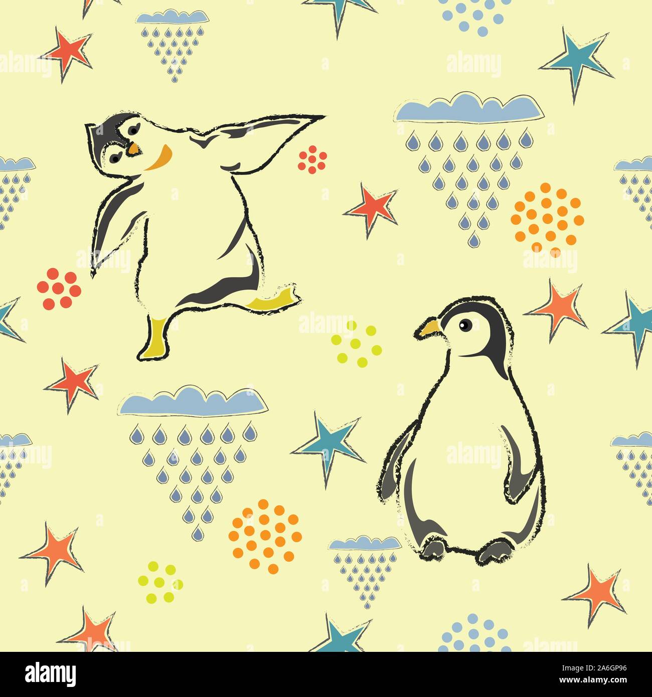 Seamless Pattern with Penguins. Scandinavian Style. Stock Vector