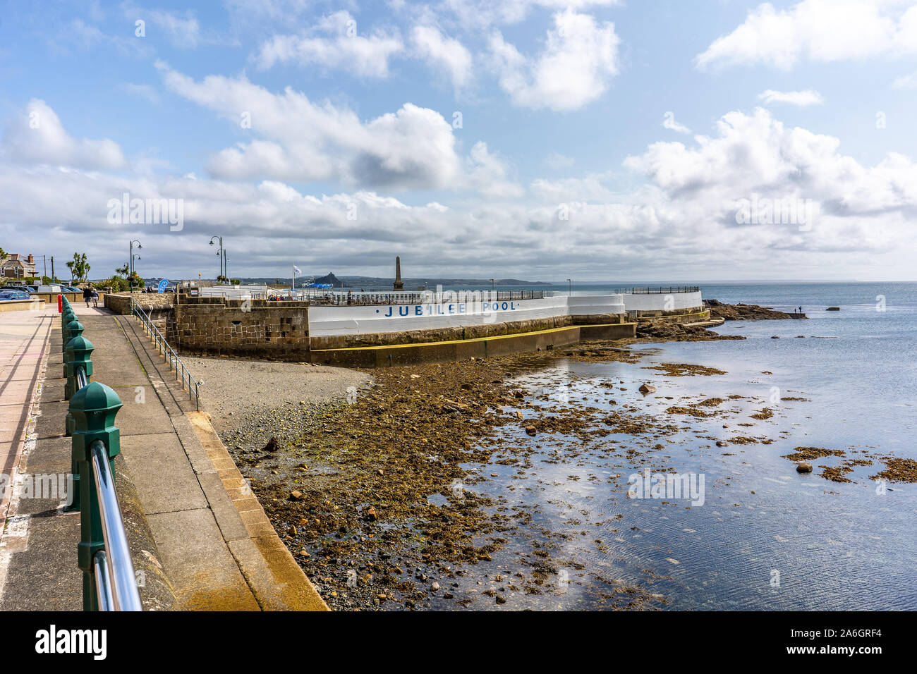 The jubilee pool in Penzance, outdoor fresh water swimming pool, located in Cornwall near St Ives Stock Photo