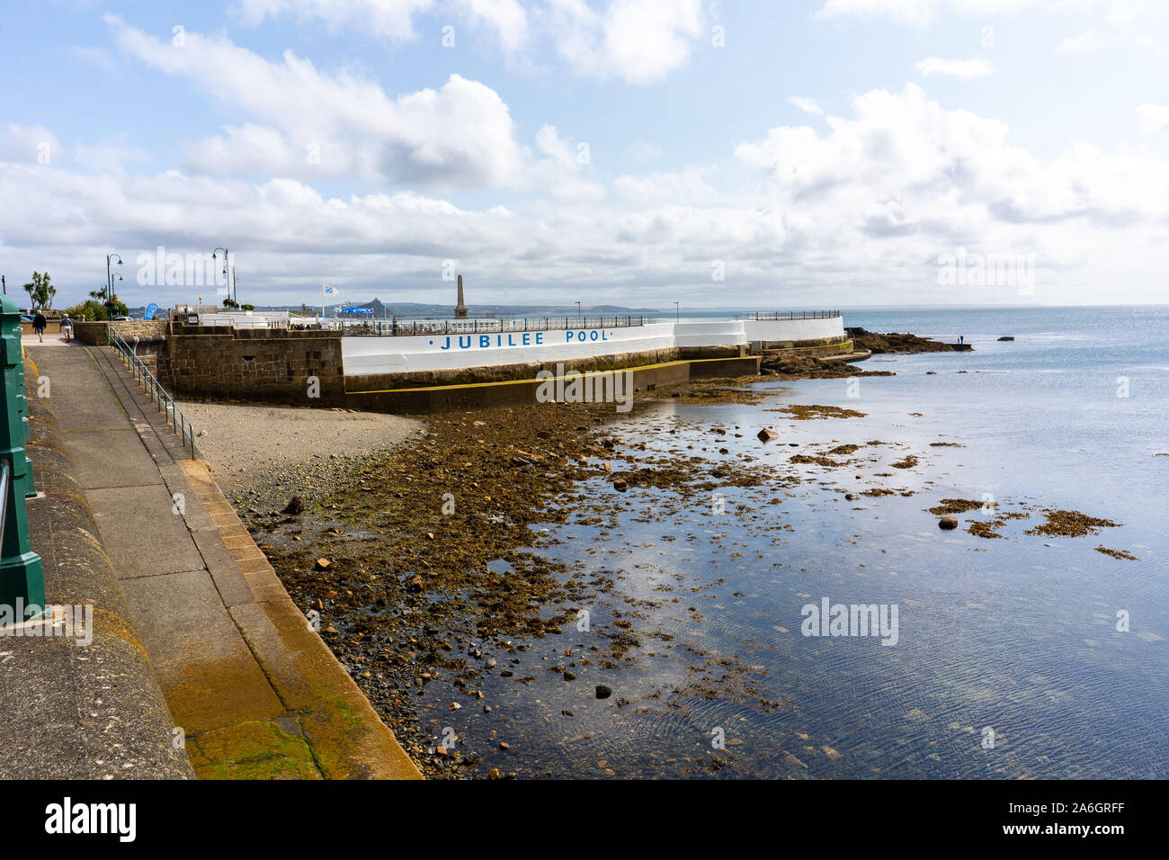 The jubilee pool in Penzance, outdoor fresh water swimming pool, located in Cornwall near St Ives Stock Photo