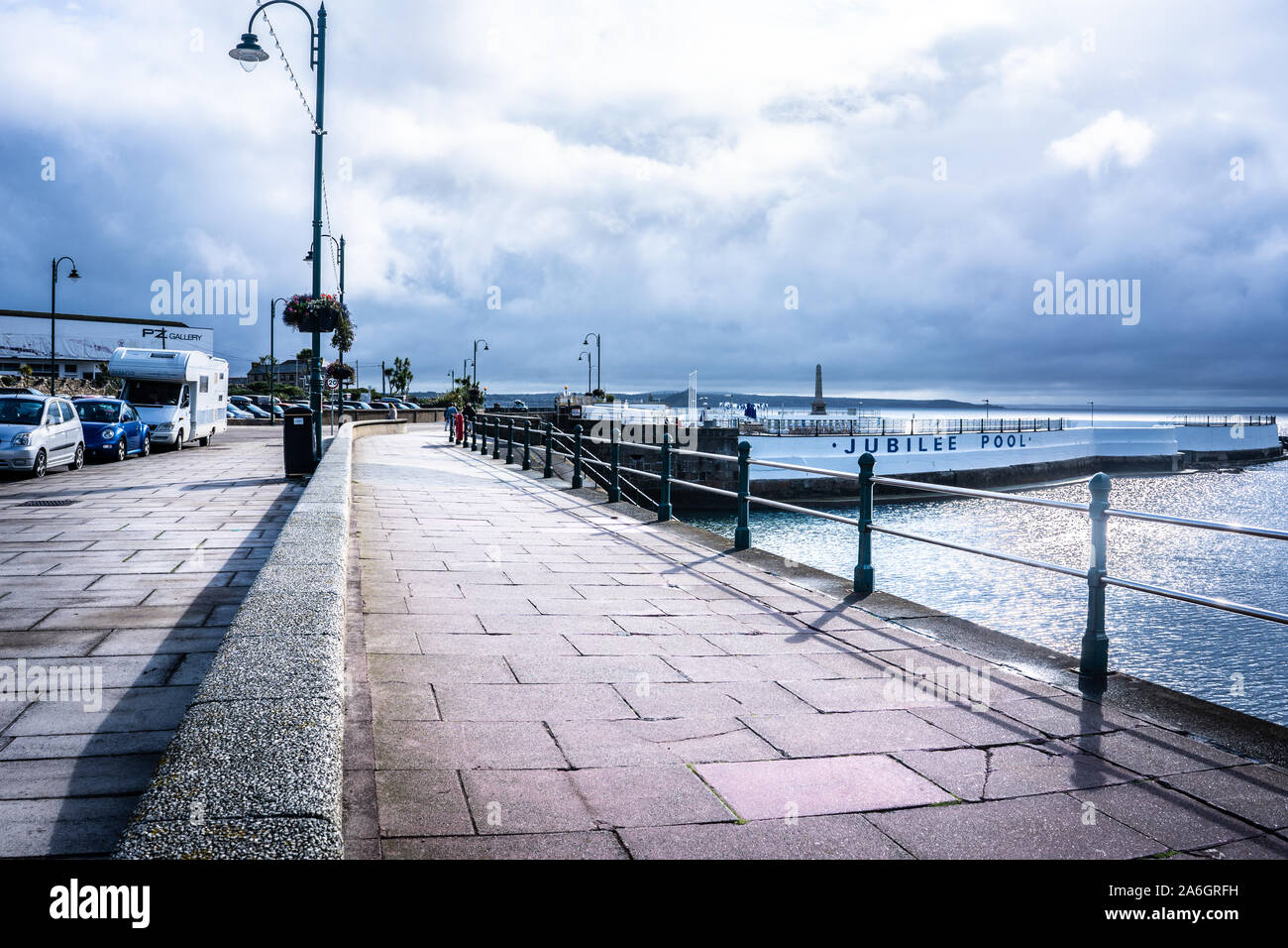 The jubilee pool in Penzance, outdoor fresh water swimming pool, located in Cornwall near St Ives Stock Photo