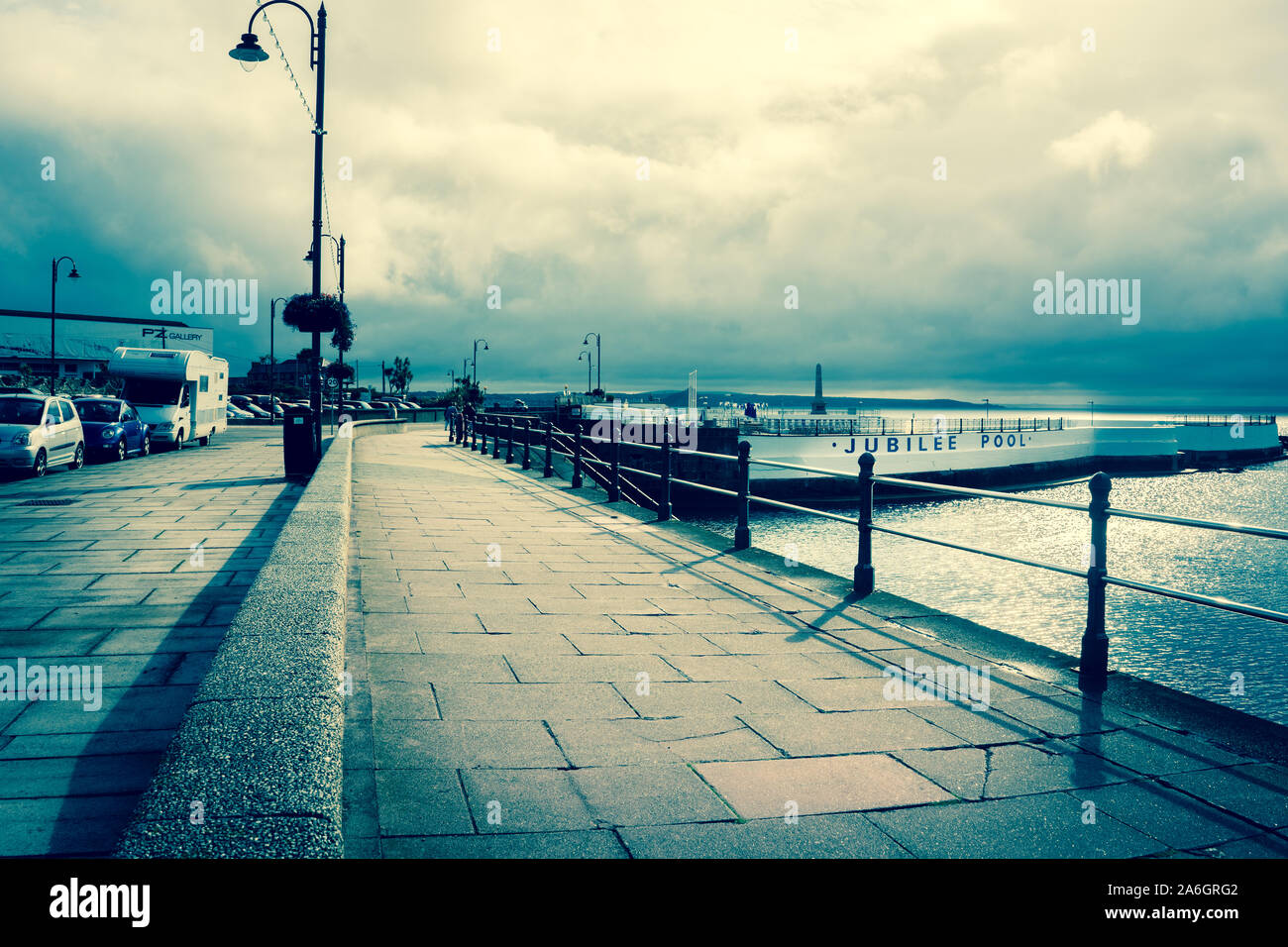 The jubilee pool in Penzance, outdoor fresh water swimming pool, located in Cornwall near St Ives Stock Photo