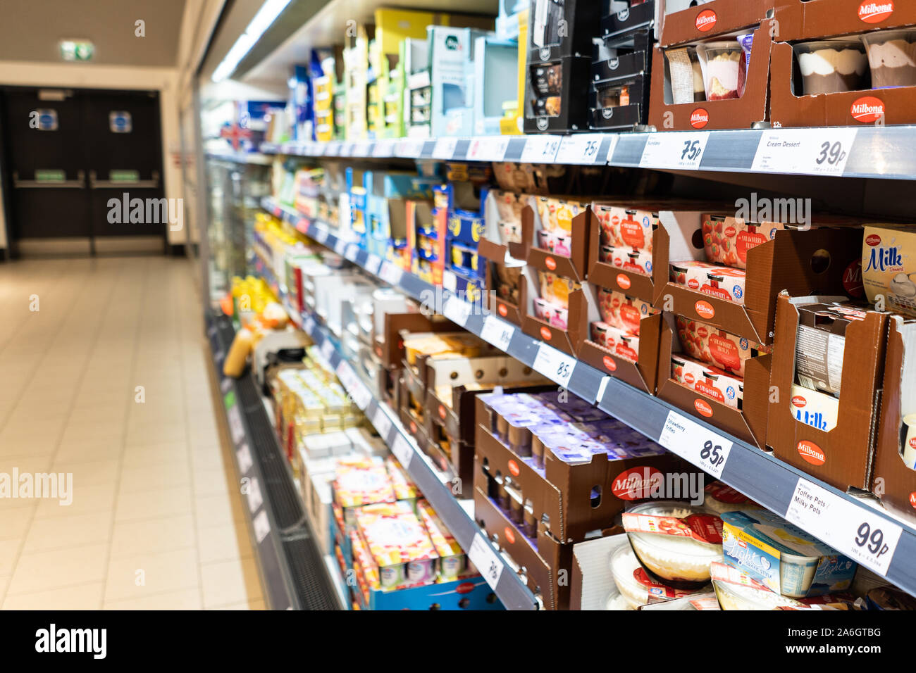 Food isles in Lidl supermarket, clean and tidy and ready for shoppers
