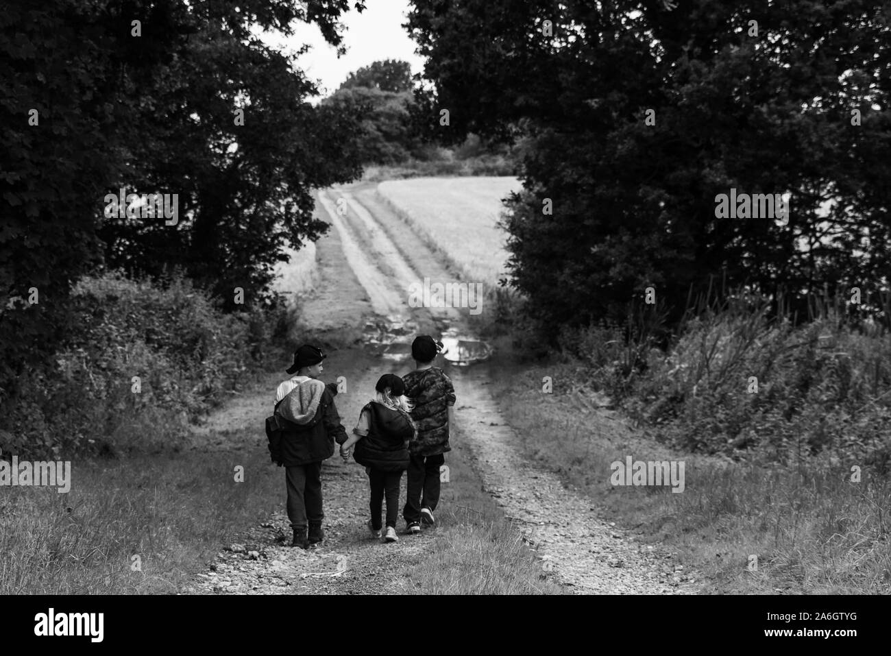 A young family walking in the countryside of the UK, having fun and spending time together, walking, hiking Stock Photo