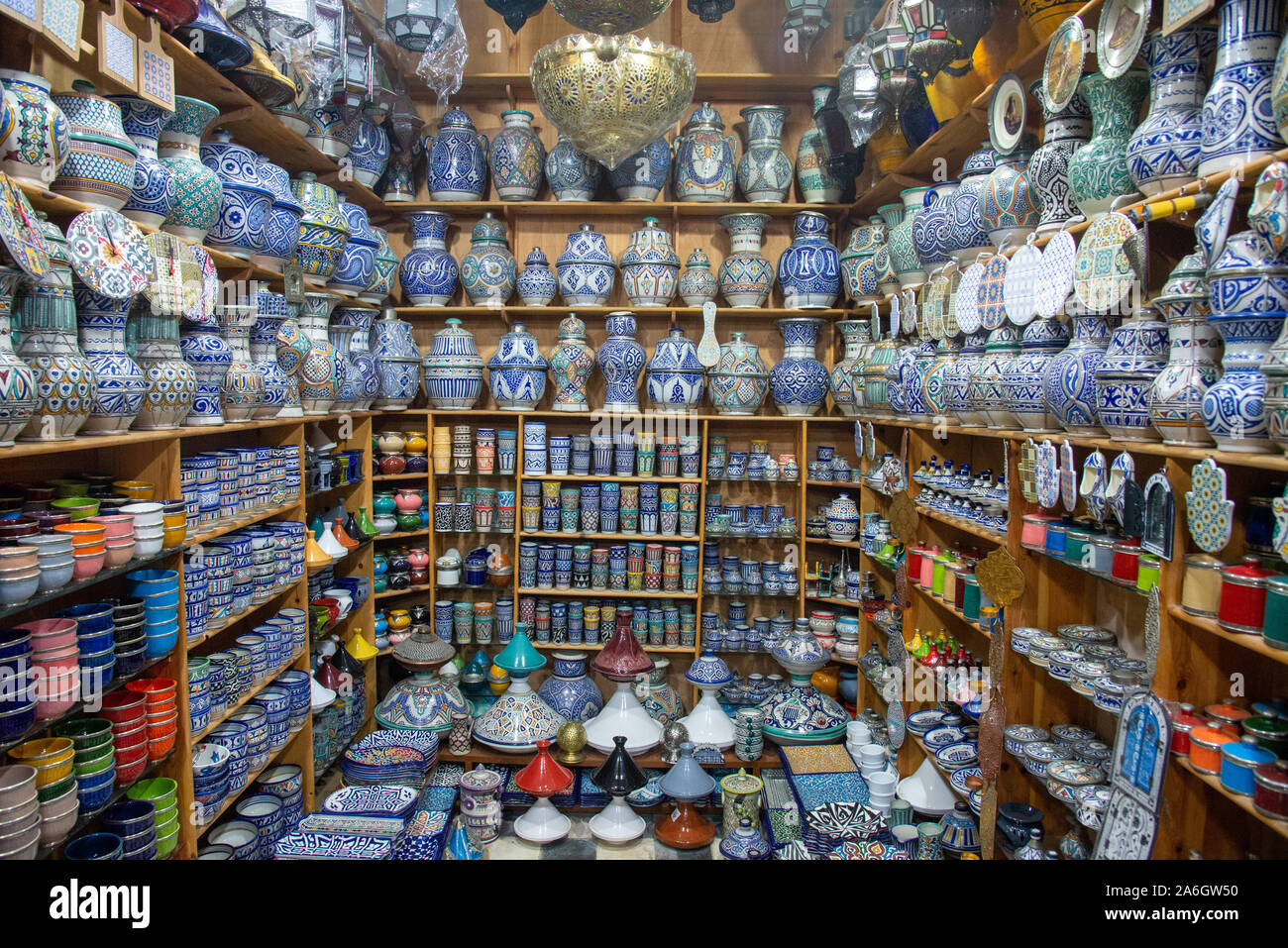 shop with pottery at kasbah of Rabat in Morocco Stock Photo