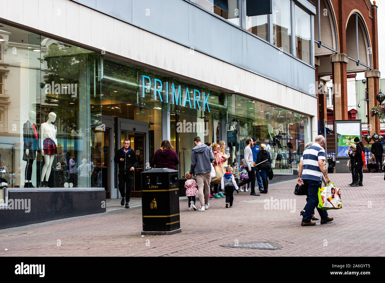Shoppers walking in and out of Primark Shopping Centre in Hanley city centre, the potteries