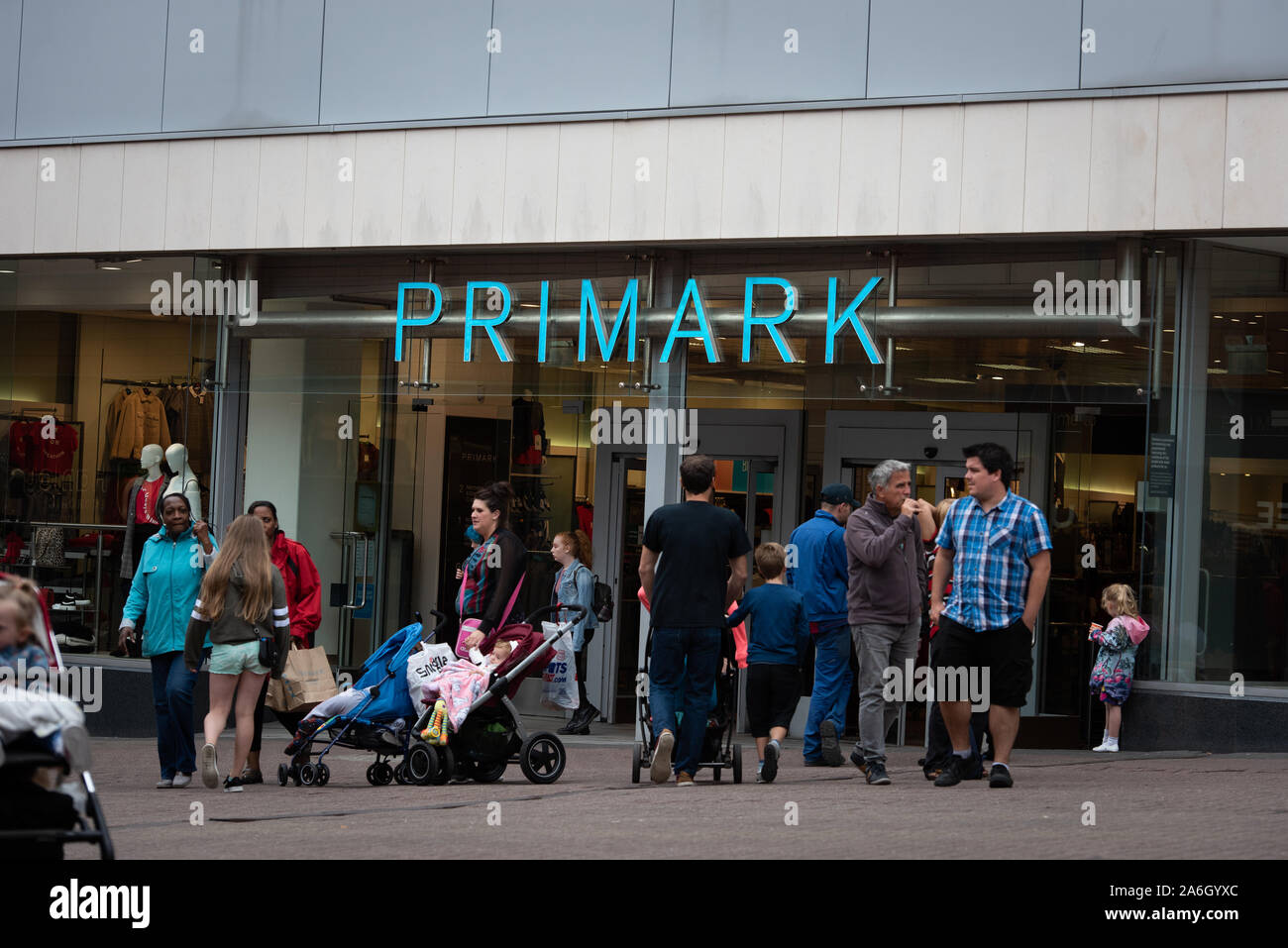 Shoppers walking in and out of Primark Shopping Centre in Hanley city centre, the potteries