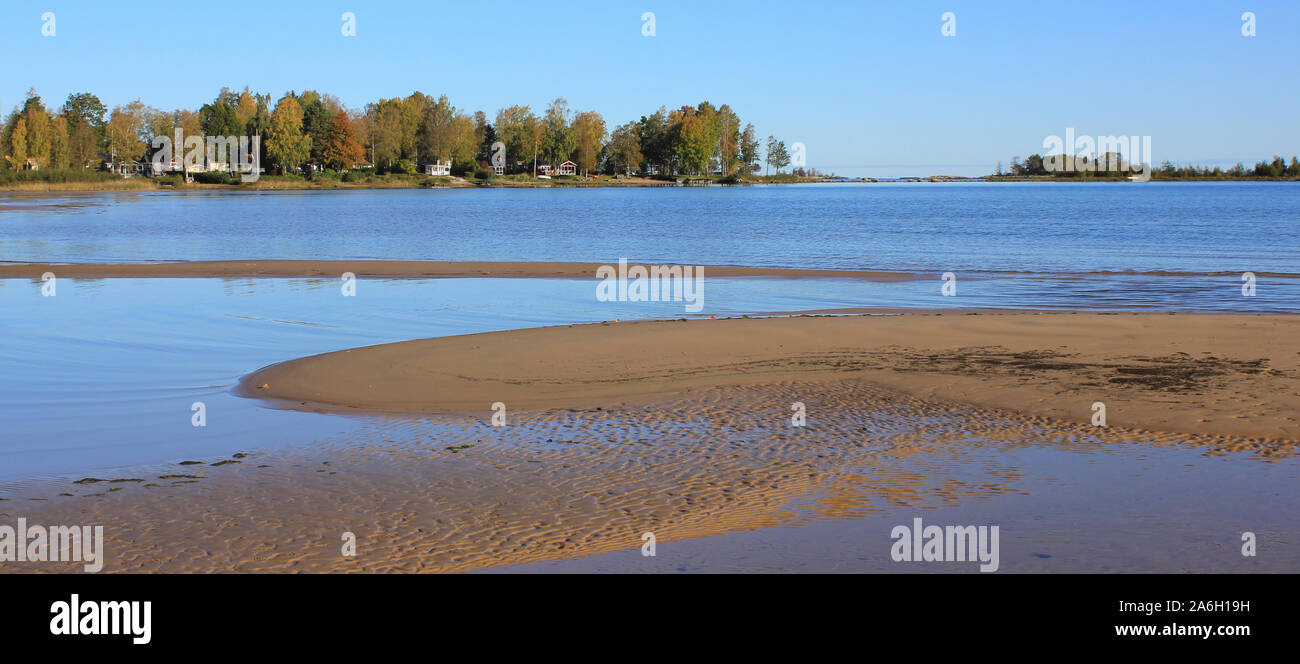Clear autumn day in Mellerud, Sweden. Shore of Lake Vanern. Stock Photo