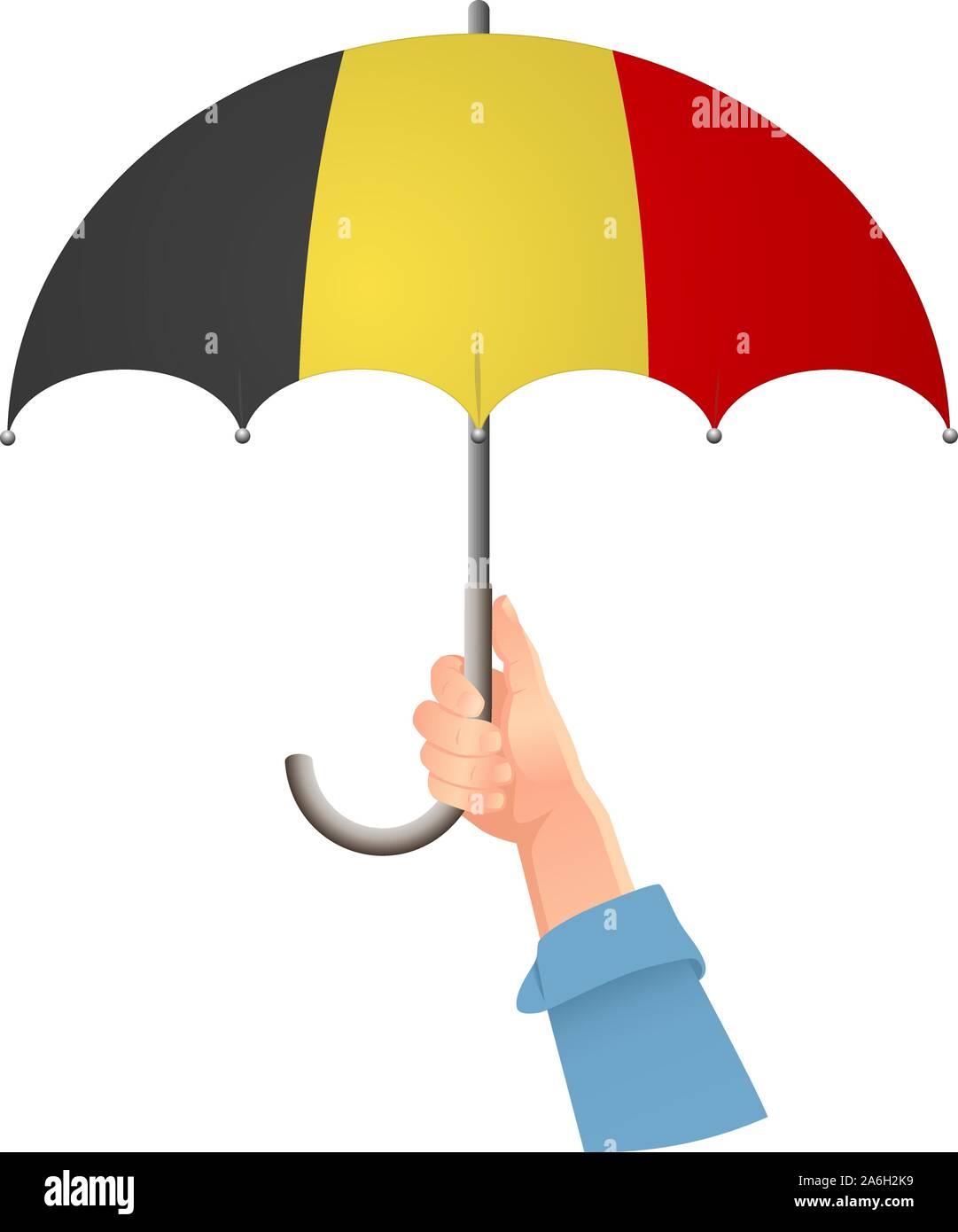 Belgium flag. Hand holding umbrella. Social security concept. National flag of Belgium vector illustration Stock Vector