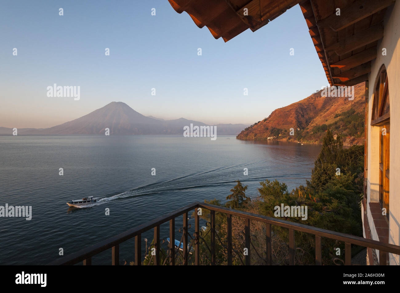 Guatemala, Lake Atitlan, Jaibalito, La Casa del Mundo, lake view and