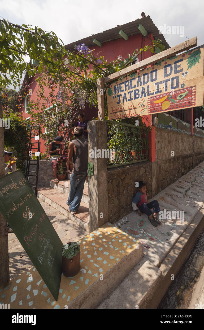 Guatemala, Lake Atitlan, Jaibalito, village street scene with store and