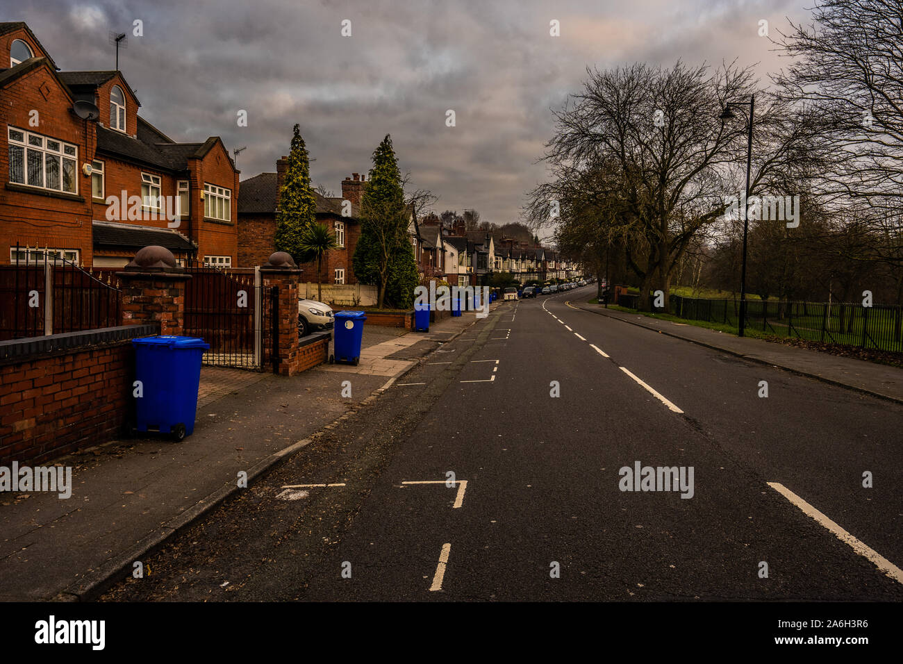 Recycling bins ready to be collect in the streets of Stoke on Trent, Staffordshire, fortnightly
