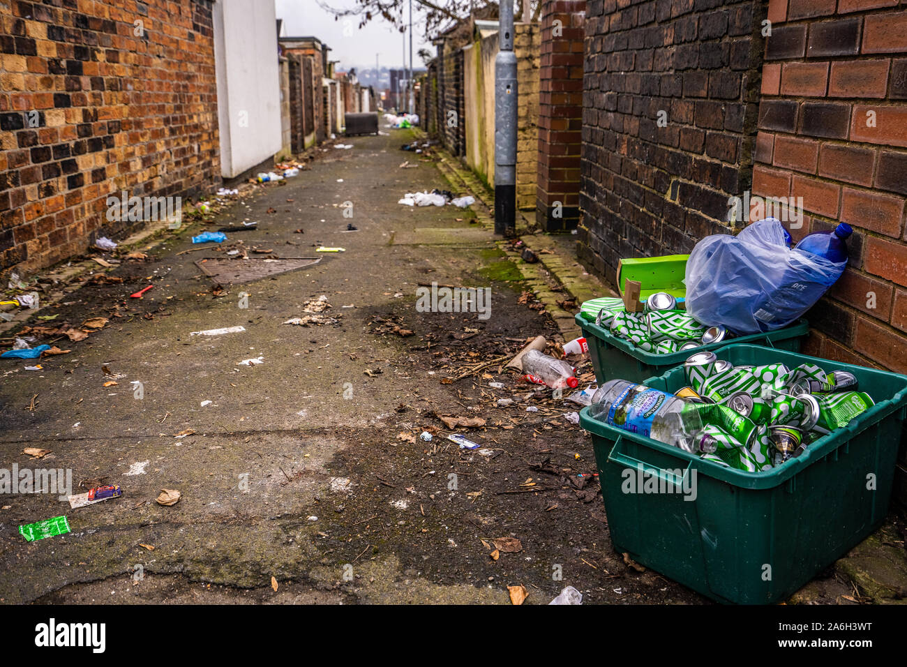 Rubbish and fly tipping dumped in the back alleys of the poverty