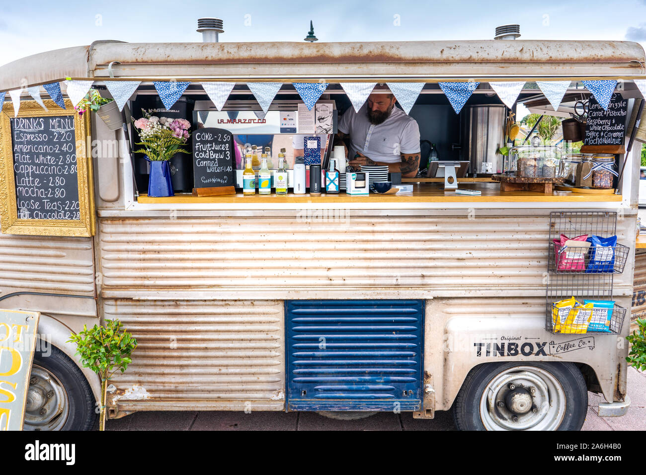 The Tin box mobile coffee van company on the sea front of Penzance