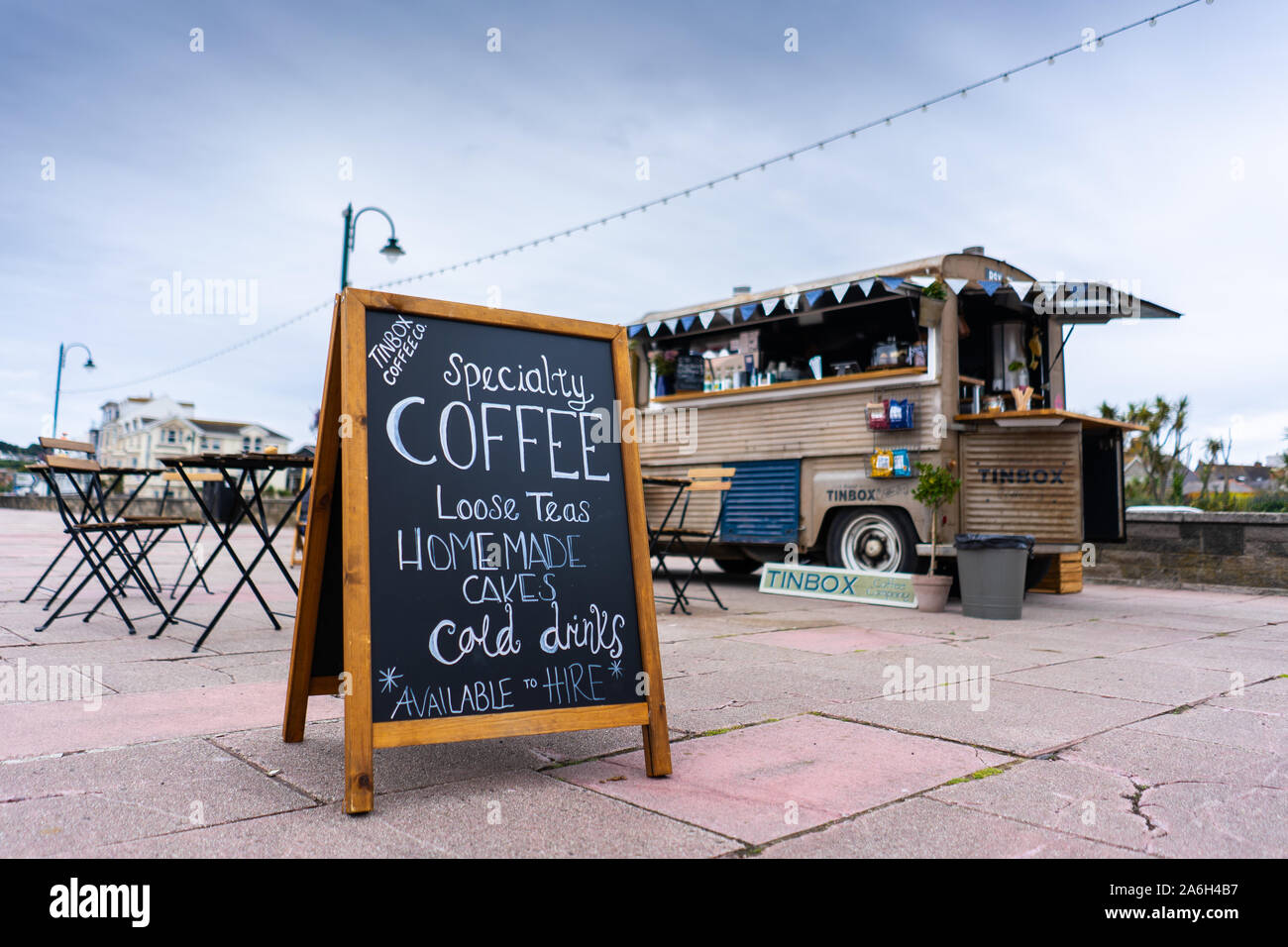 The Tin box mobile coffee van company on the sea front of Penzance