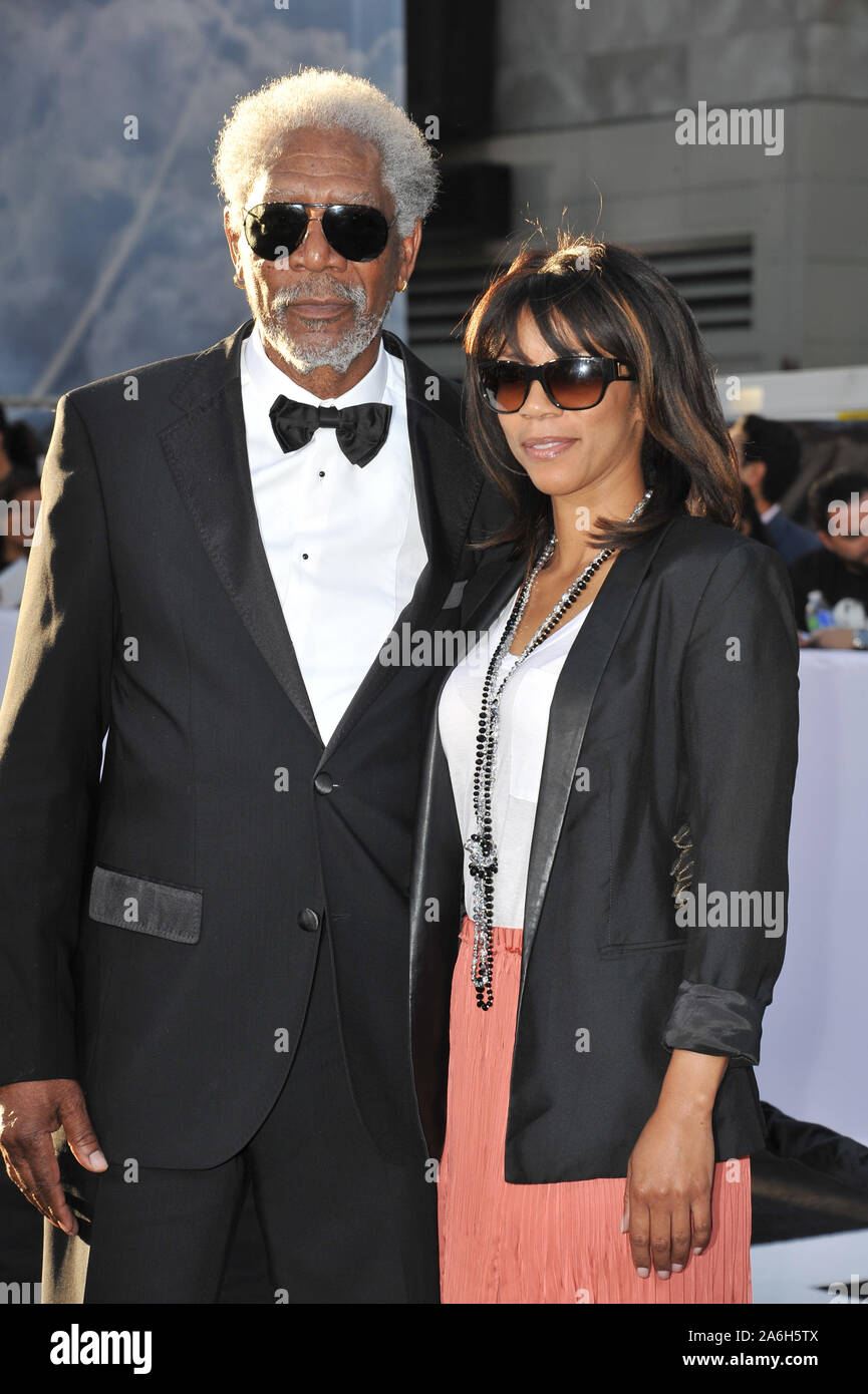 LOS ANGELES, CA. April 10, 2013: Morgan Freeman & daughter Morgana at the American premiere of his new movie "Oblivion" at the Dolby Theatre, Hollywood. © 2013 Paul Smith / Featureflash Stock Photo