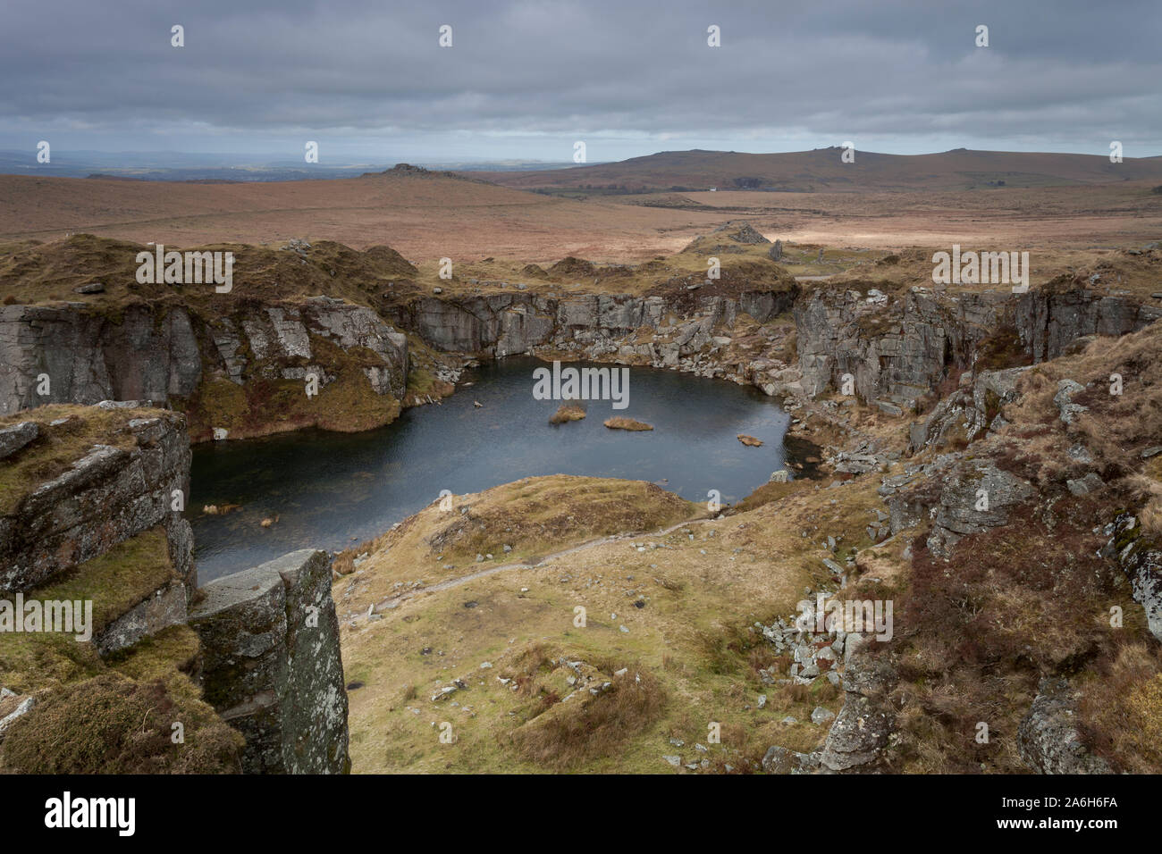 The disused Foggintor Quarry on Dartmoor National Park, Devon, UK Stock
