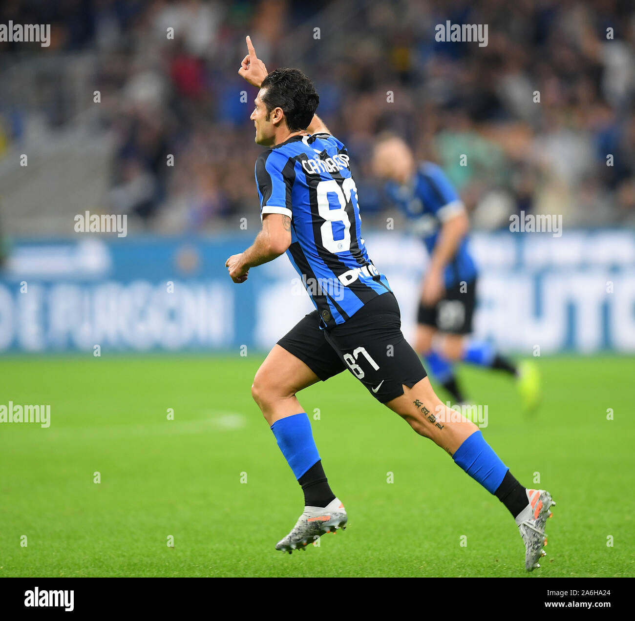 Milan, Italy. 26th Oct, 2019. FC Inter's Antonio Candreva celebrates during a Serie A soccer match between FC Inter and Parma in Milan, Italy, Oct. 26, 2019. Credit: Alberto Lingria/Xinhua/Alamy Live News Stock Photo