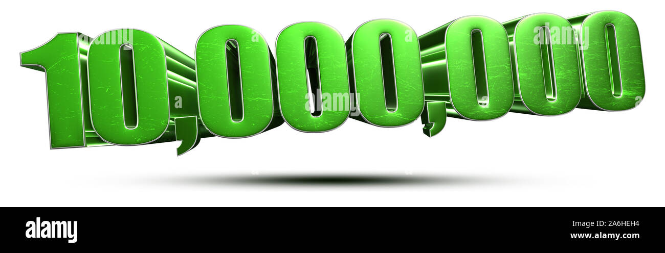 10 million numbers green 3d rendering on white background.(with Clipping Path). Stock Photo