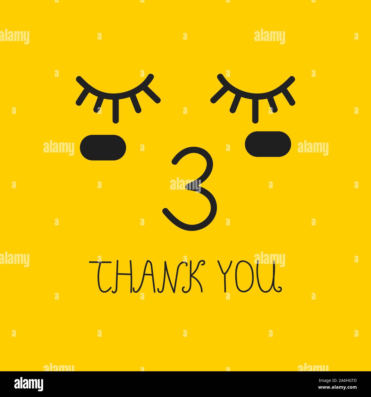 thank you card with kiss, yellow vector emoticon Stock Vector