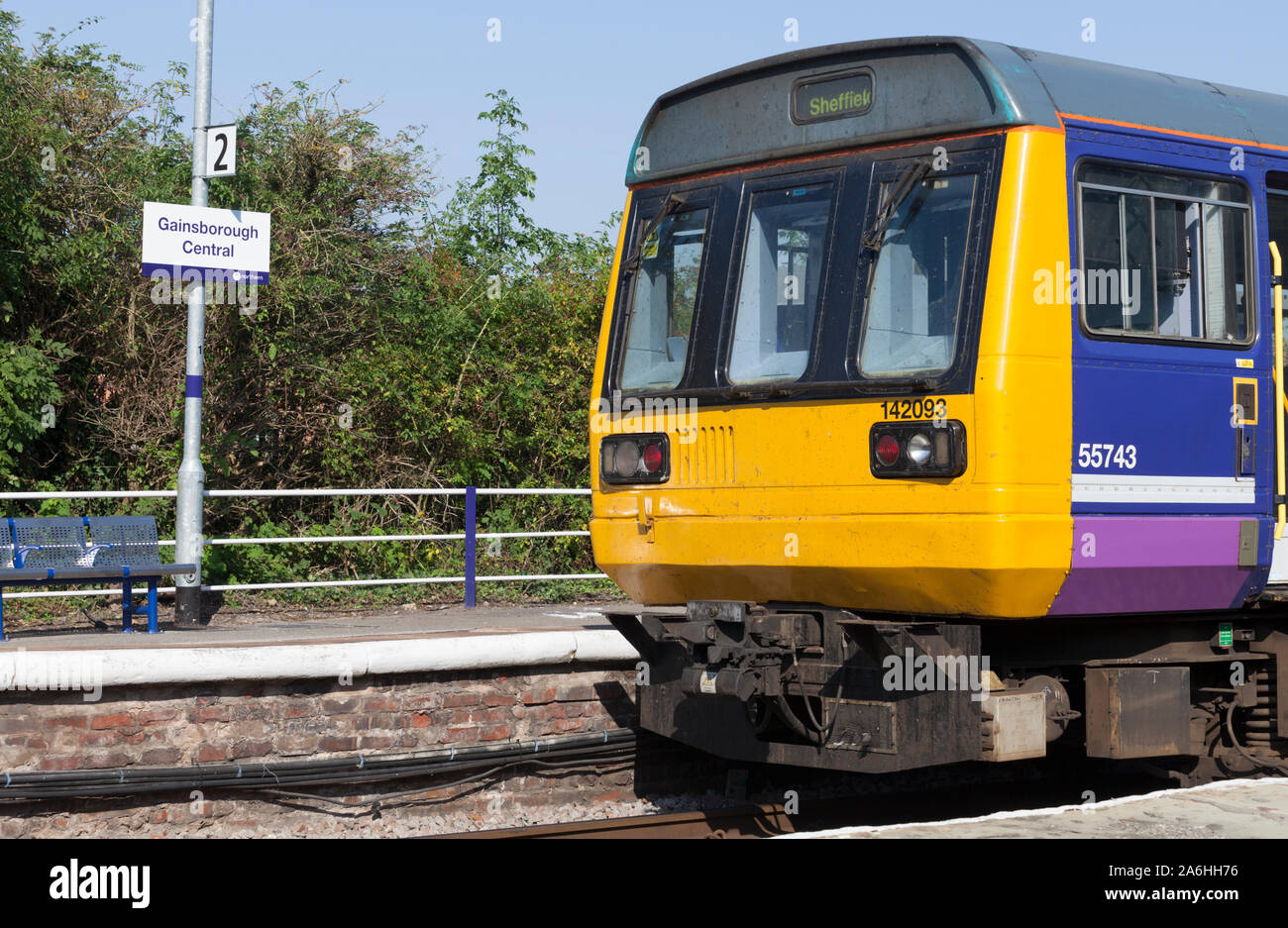 Arriva Northern rail class 142 pacer train at Gainsborough Central railway station Stock Photo