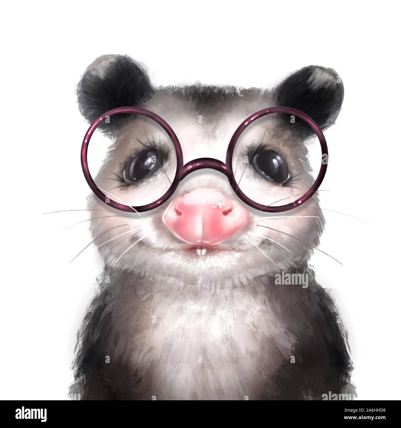 Opossum in glasses, cute illustration Stock Photo