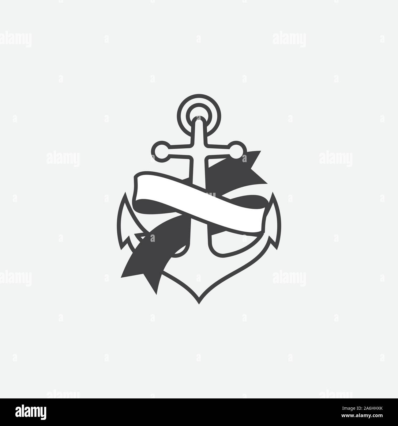 Anchor and ribbon vector logo icon, Nautical maritime, sea ocean boat illustration symbol, Anchor vector icon, Pirate Nautical maritime boat, Anchor icon, Simple vector icon Stock Vector