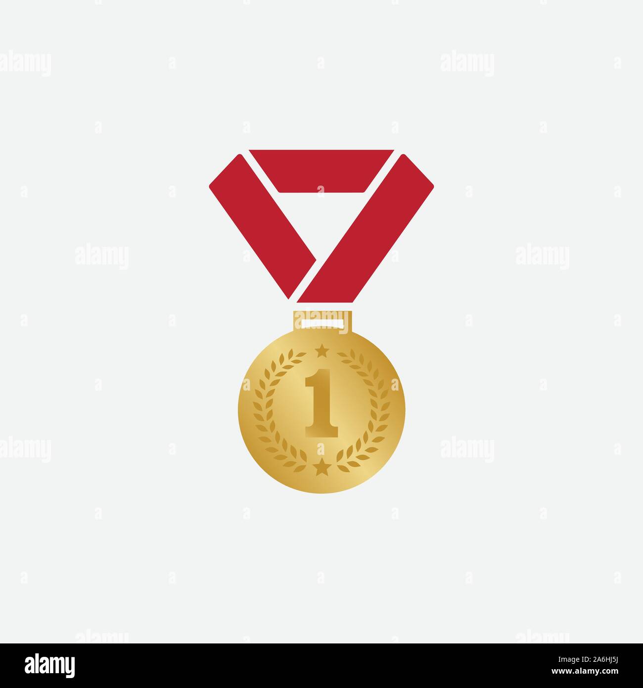 Gold medal logo Template vector illustration icon design, medal with red ribbon for first place icon, medal flat icon illustration, champions medal icon illustration, award logo Stock Vector