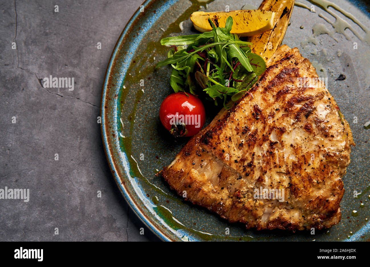 Fish Part Steak Gourmet seafood seared salmon steak hi-res stock photography and images ...
