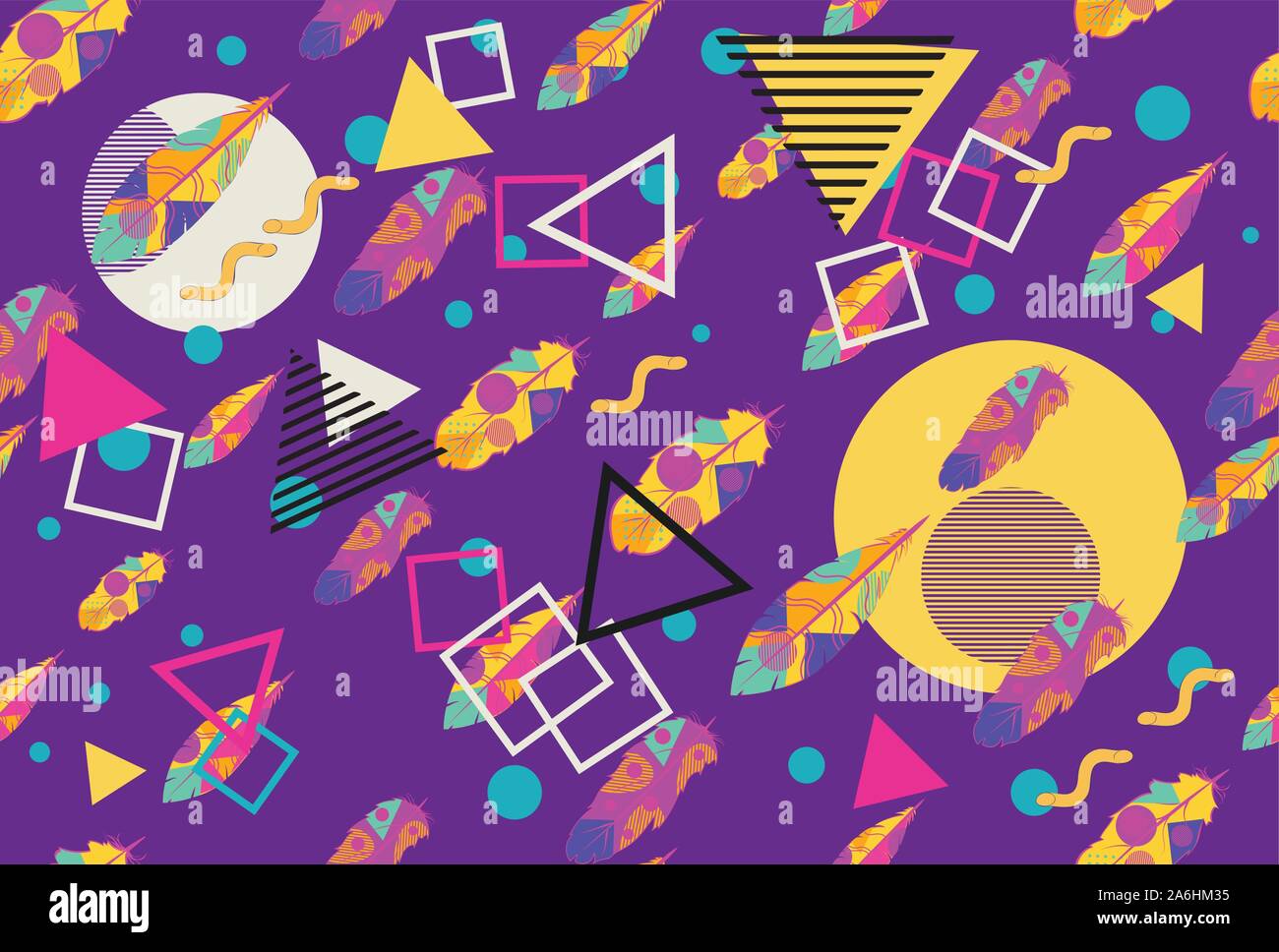 Decorative colorful ornaments with stylized feathers pattern. Stock Vector