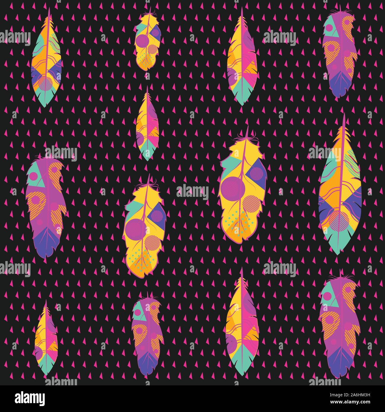 Decorative colorful ornaments with stylized feathers pattern. Stock Vector