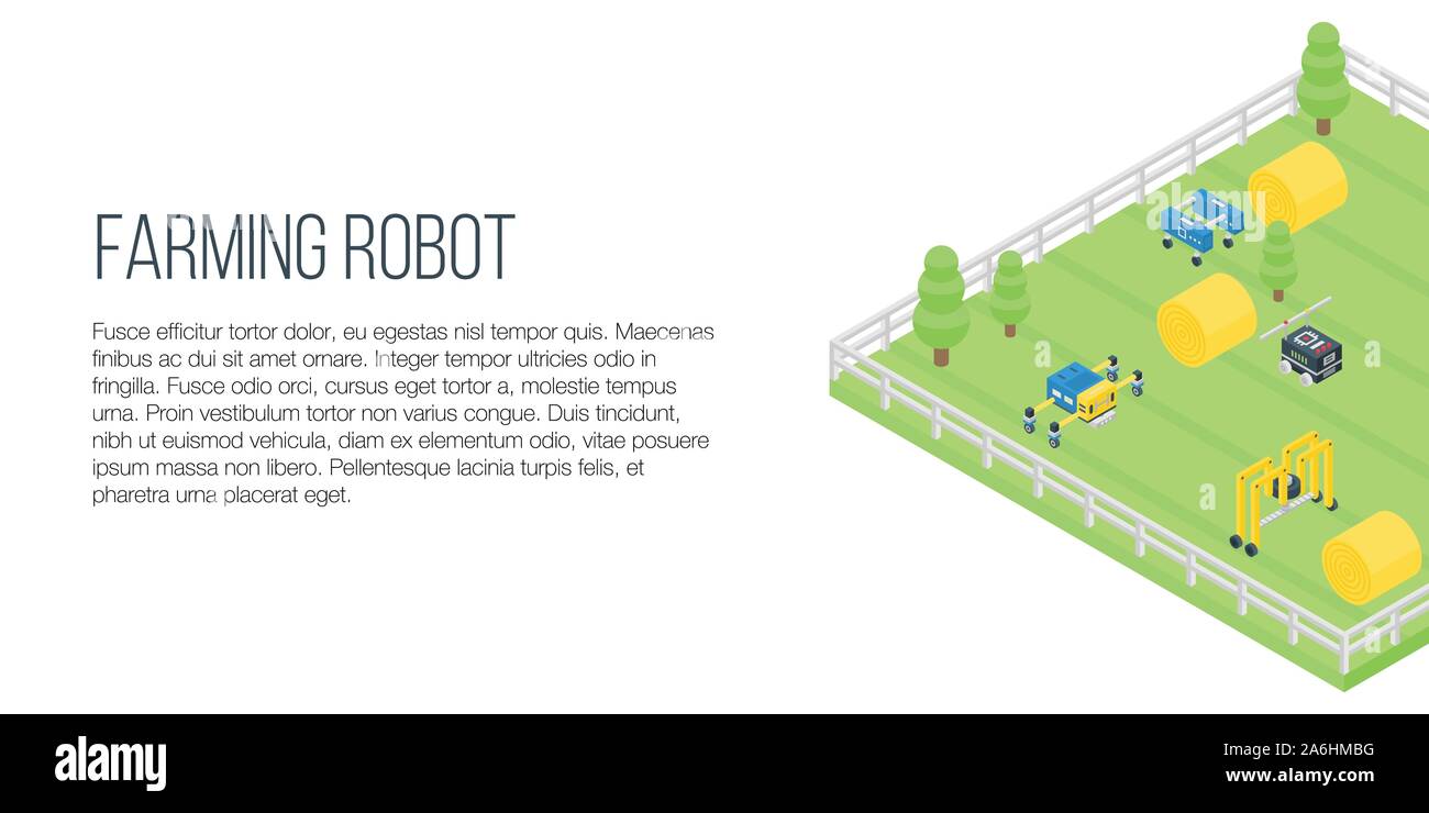 Farming robot concept banner, isometric style Stock Vector
