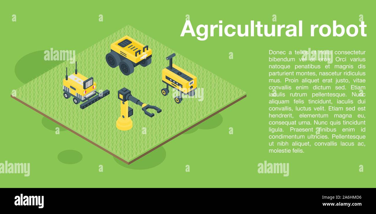Agricultural robot concept banner, isometric style Stock Vector