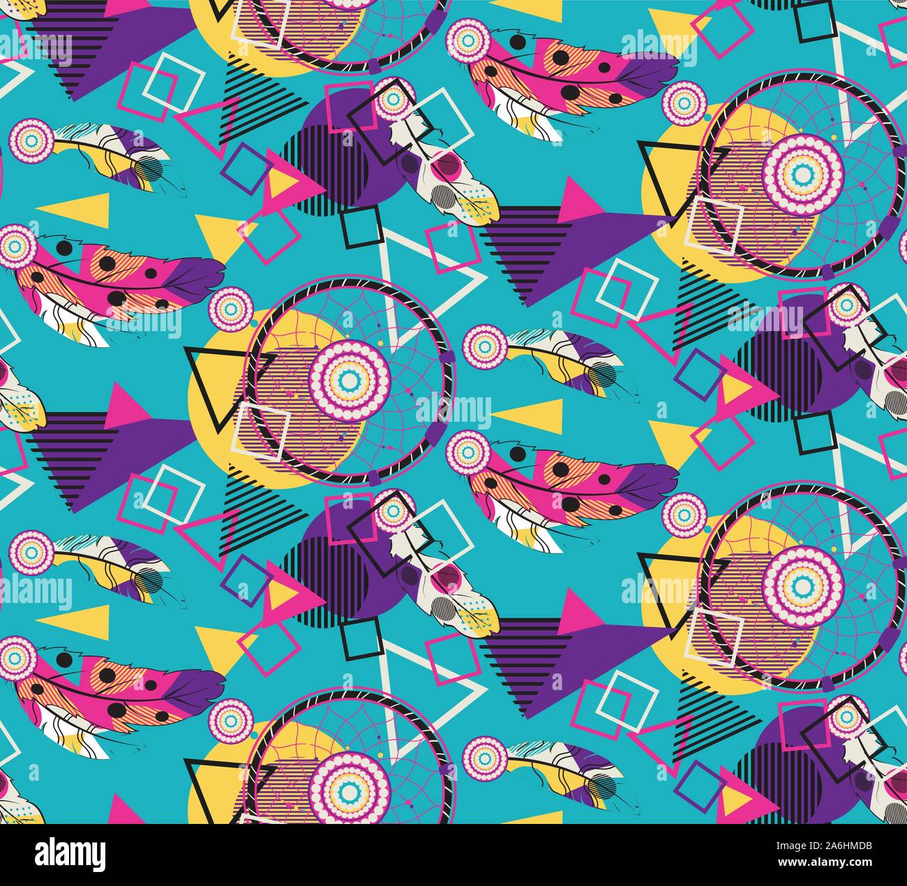 Decorative colorful ornaments with stylized feathers pattern. Stock Vector