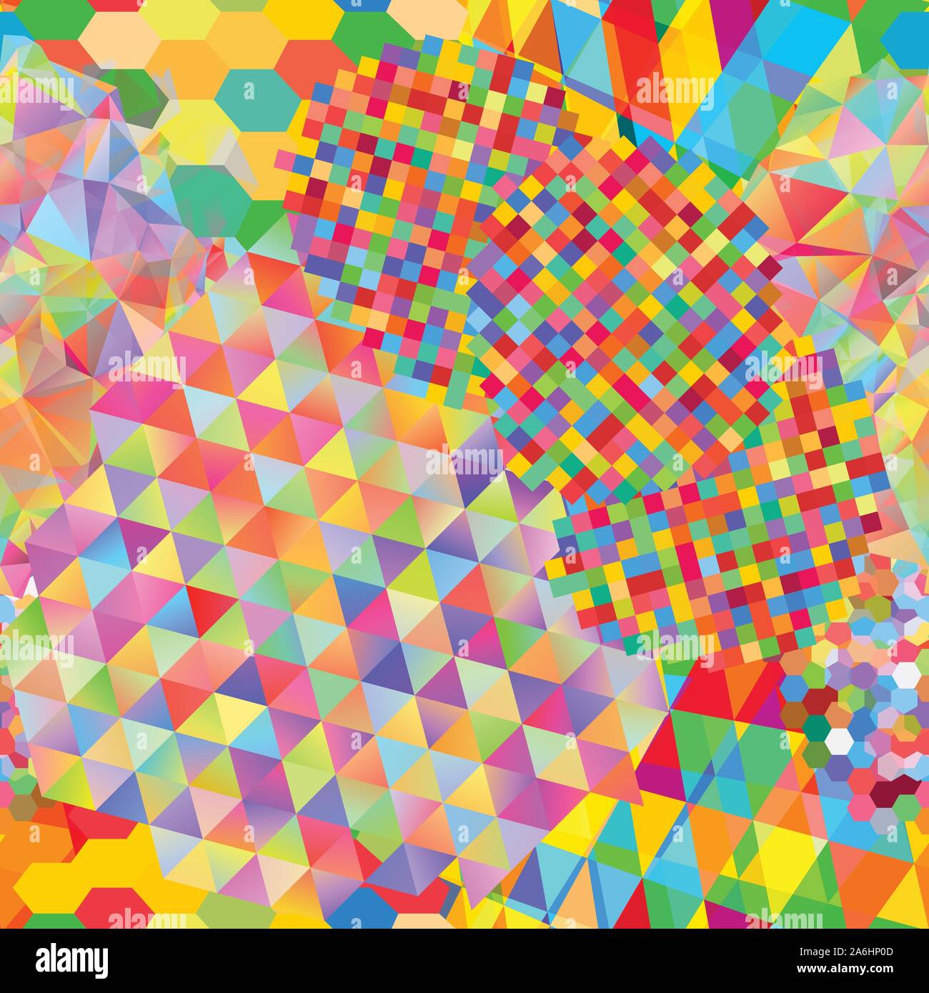 Seamless pattern with gainbow colored glitch styled bright messy shapes Stock Vector