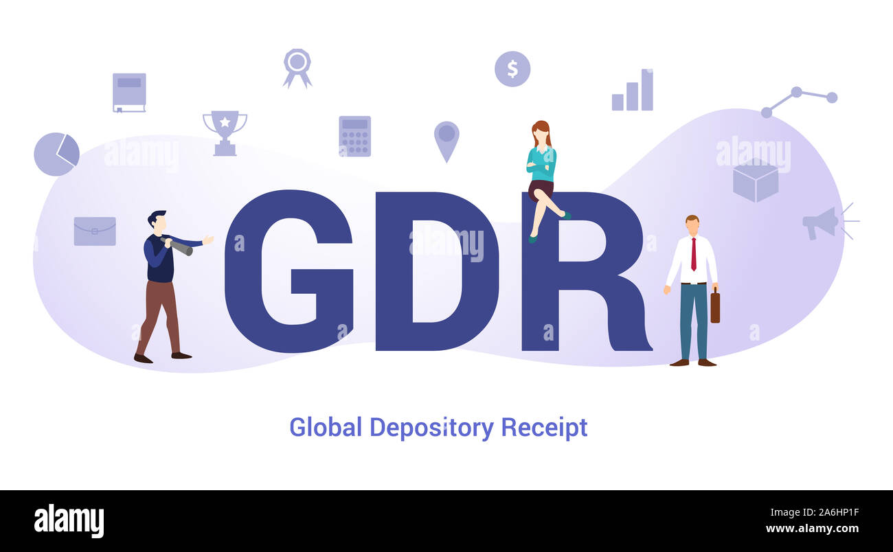 gdr global depository receipt concept with big word or text and team people with modern flat style - vector illustration Stock Photo