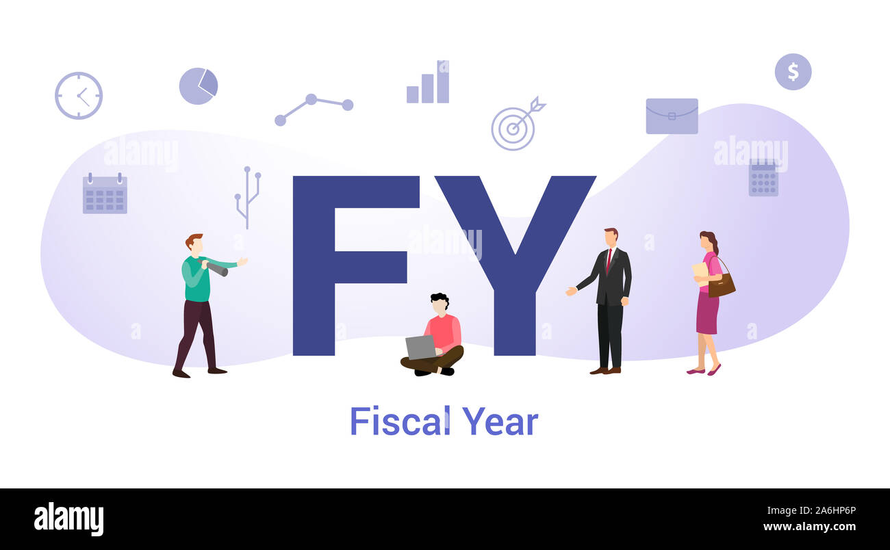 fy fiscal year concept with big word or text and team people with ...