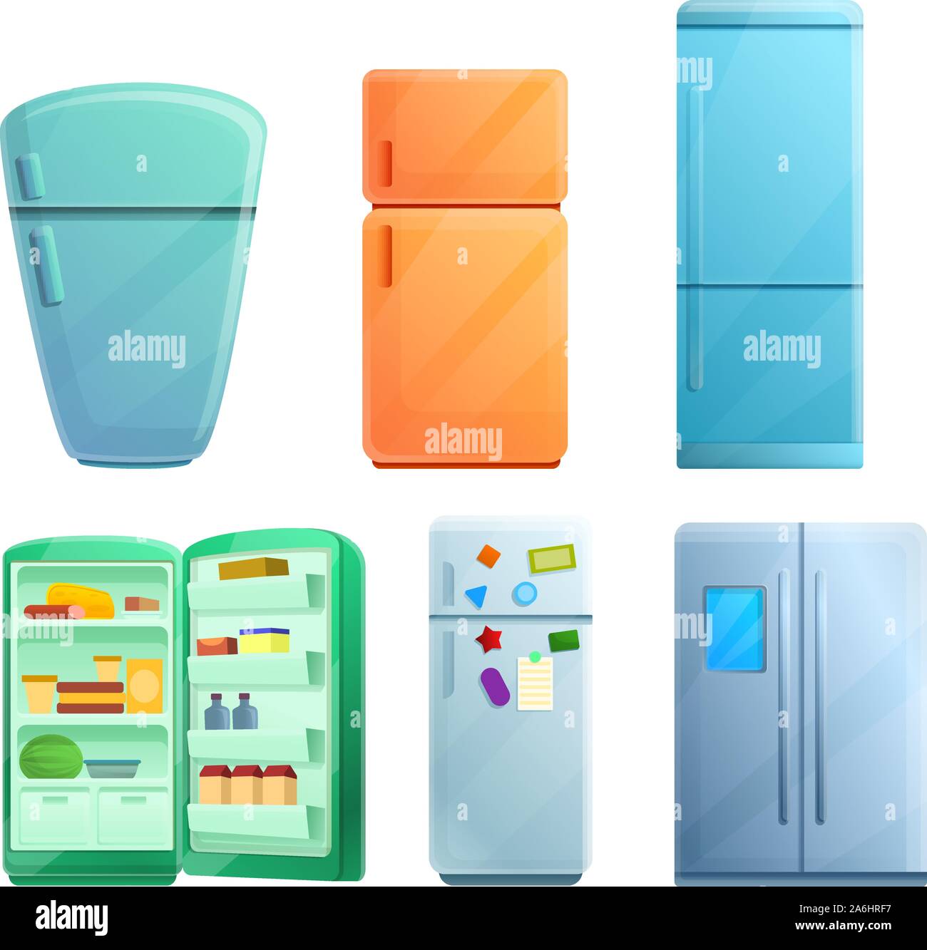 Fridge icons set. Cartoon set of fridge vector icons for web design Stock Vector