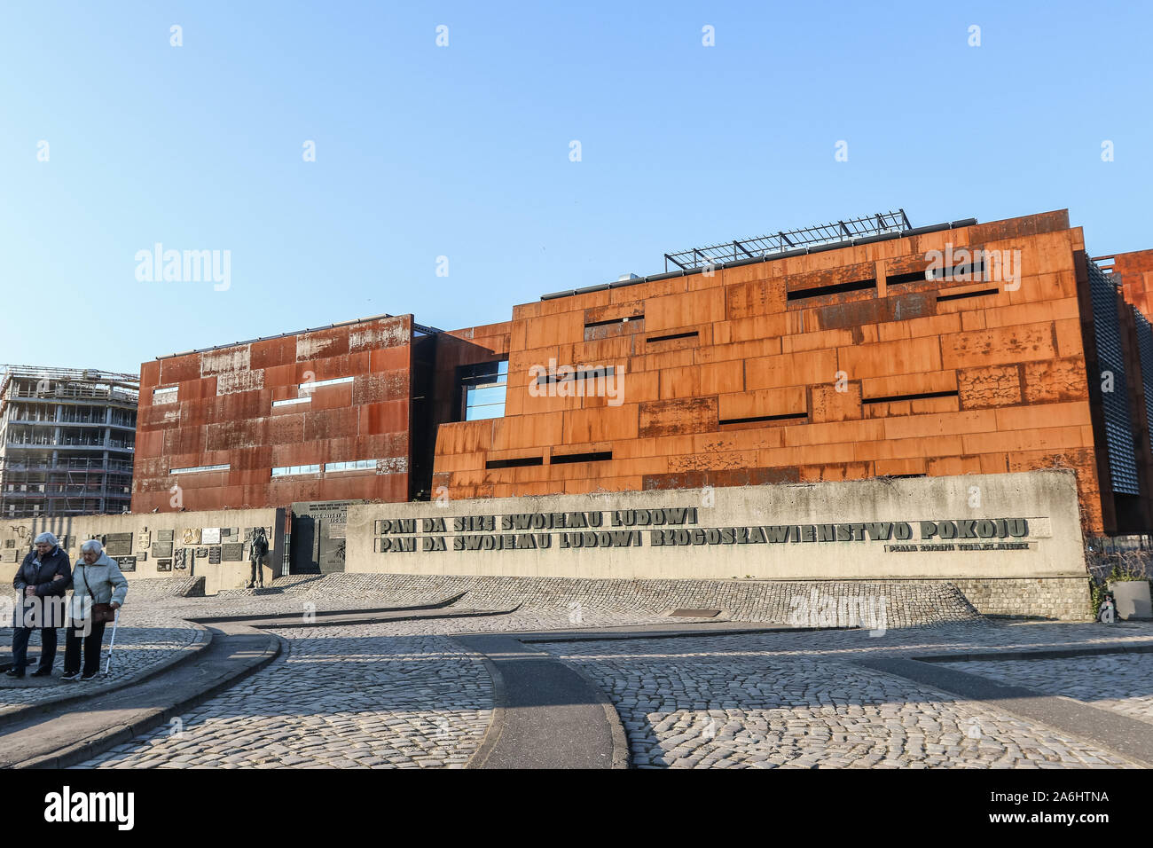 ECS (European Solidarity Centre) building on the Solidarity Square in front of historical Gdansk Shipyar  is seen in Gdansk, Poland on 6 April 2019  © Michal Fludra / Alamy Live News Stock Photo