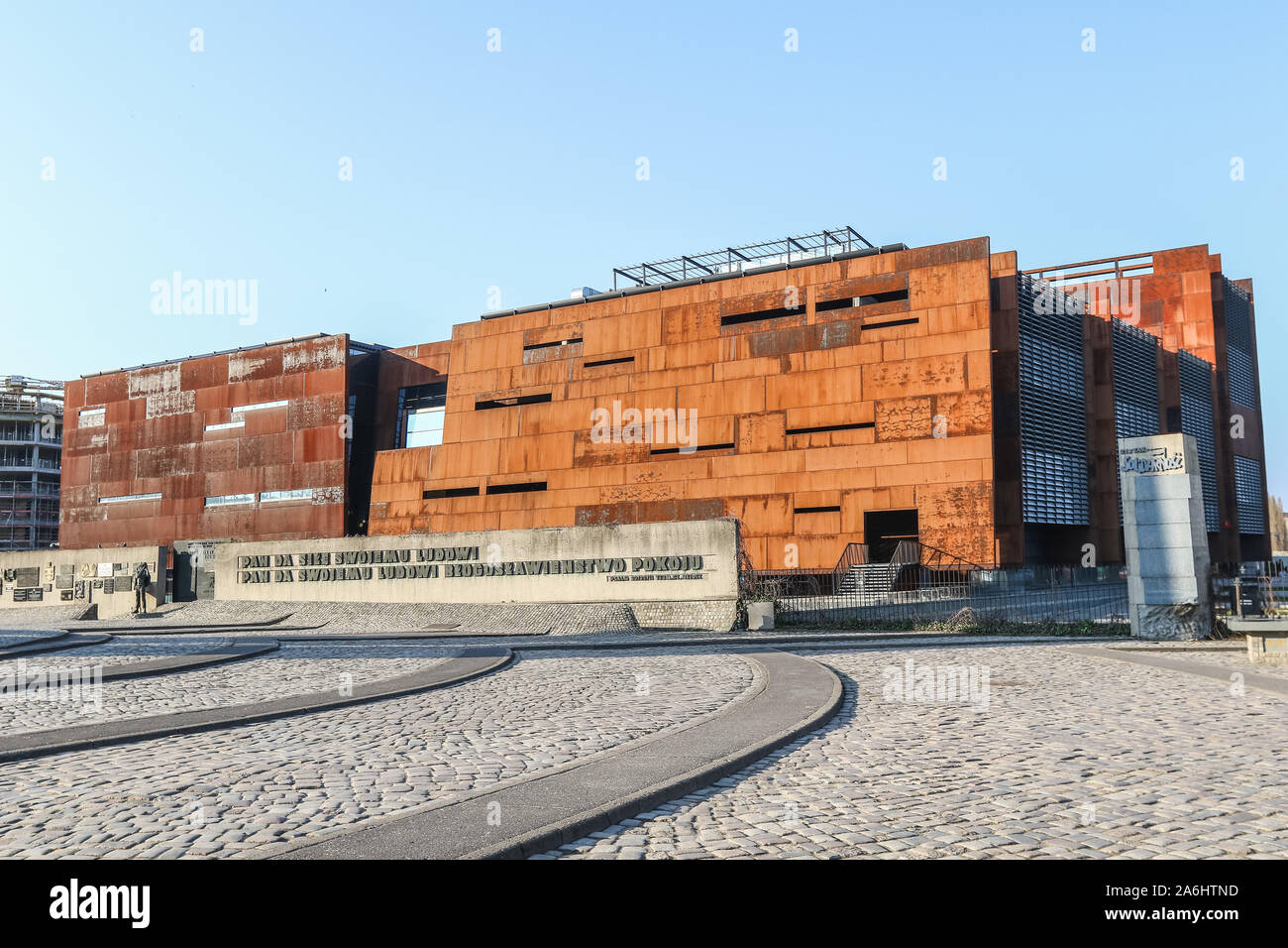 ECS (European Solidarity Centre) building on the Solidarity Square in front of historical Gdansk Shipyar  is seen in Gdansk, Poland on 6 April 2019  © Michal Fludra / Alamy Live News Stock Photo